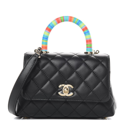 Chanel Goatskin Quilted Rainbow Extra Mini Coco Handle Flap Black 1 of 11