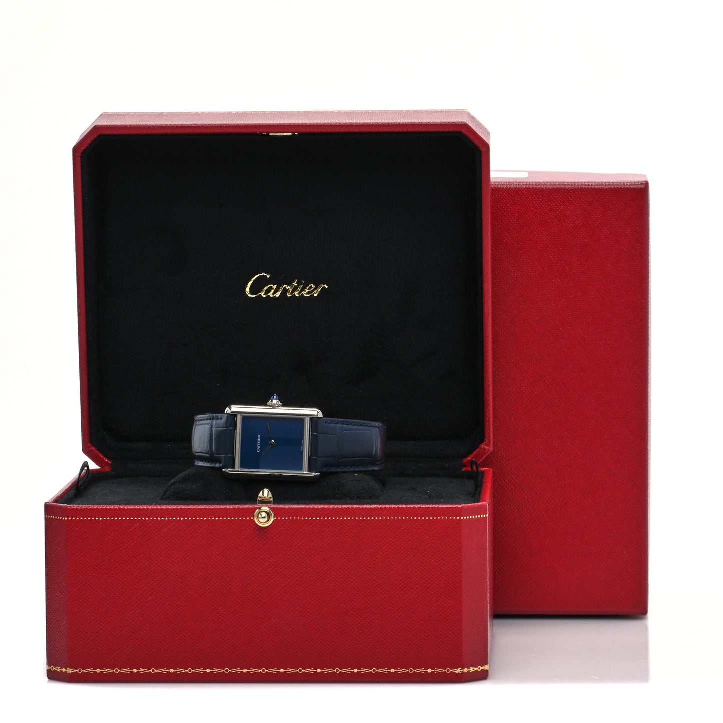 Stainless Steel Alligator 25mm Must de Cartier Tank Quartz Watch Blue