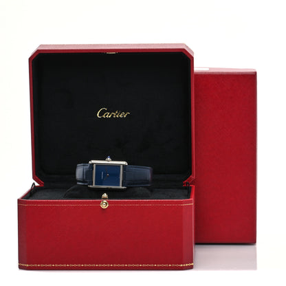 Cartier Stainless Steel Alligator 25mm Must de Cartier Tank Quartz Watch Blue 5 of 5