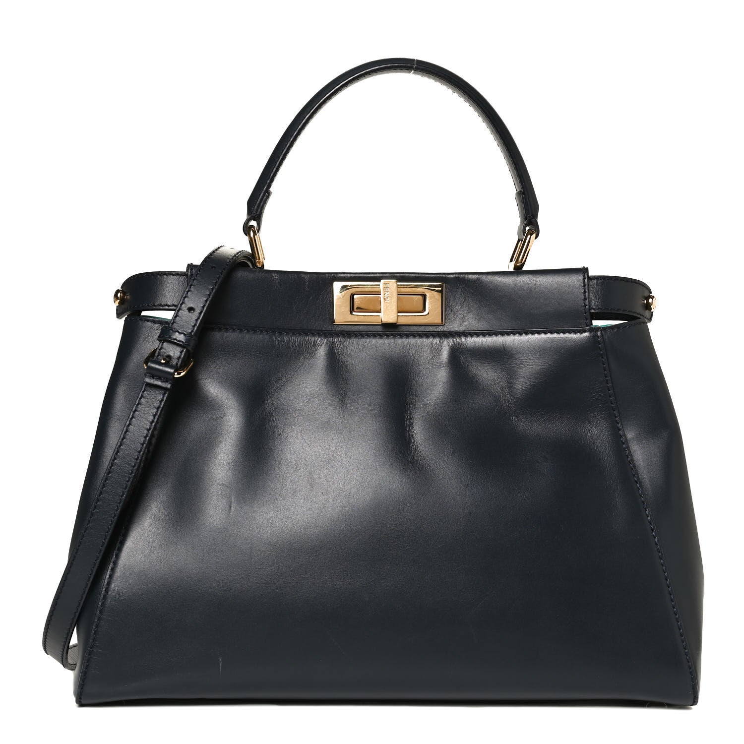 Fendi Vitello Morgan Shiny Nappa Medium Peekaboo Iconic Satchel Lavagna Lago 1 of 11