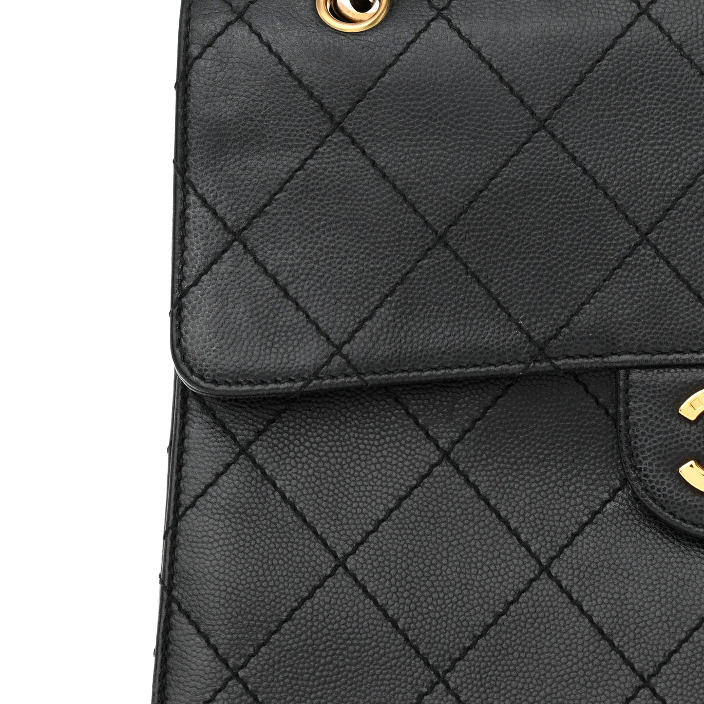 Caviar Diamond Stitched Flap Shoulder Bag Black