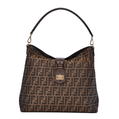 Fendi Zucca Vitello Artic Small Clasp Top Hobo Bag Tobacco Castagna 1 of 10