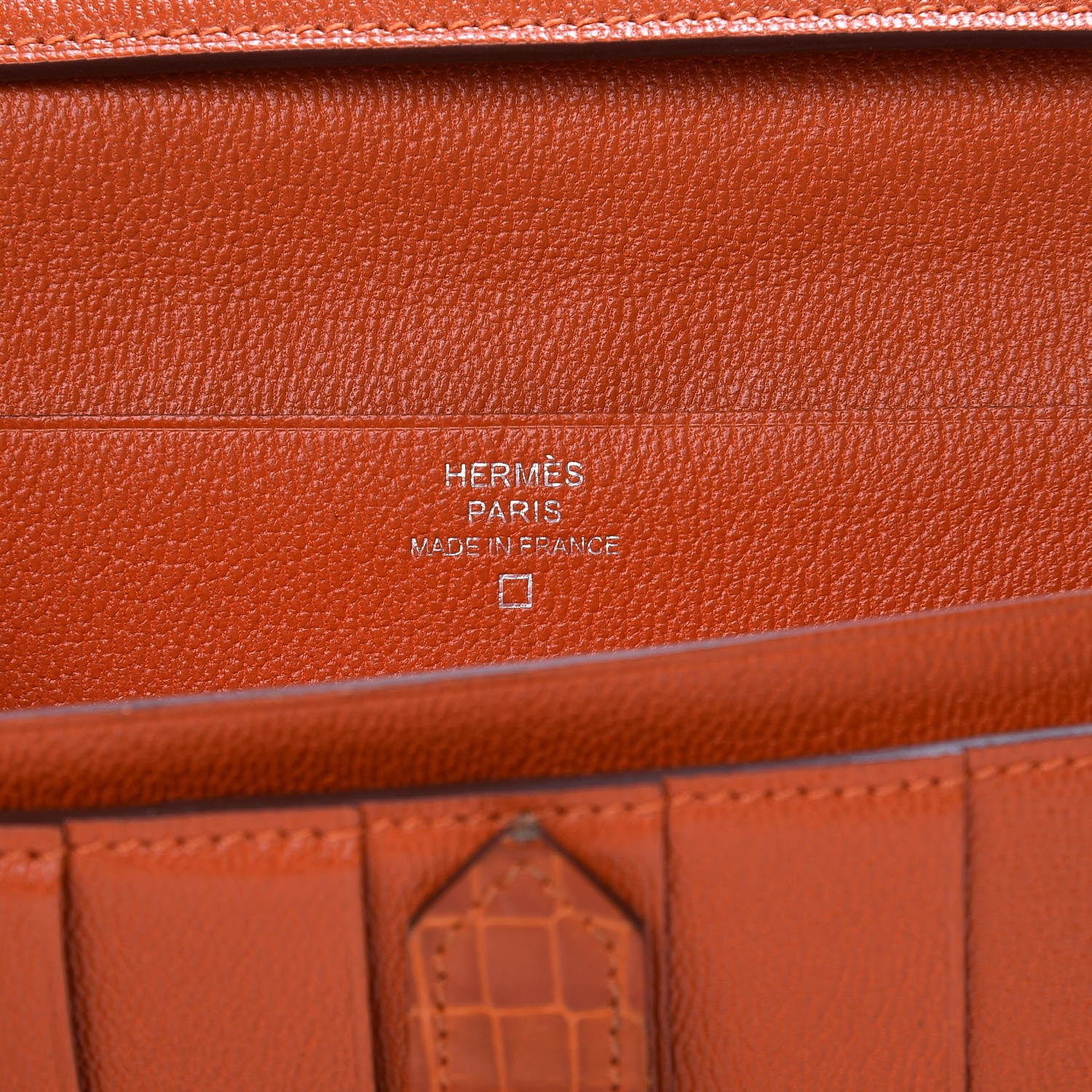 Hermes Shiny Alligator Bearn Wallet Orange 6 of 10