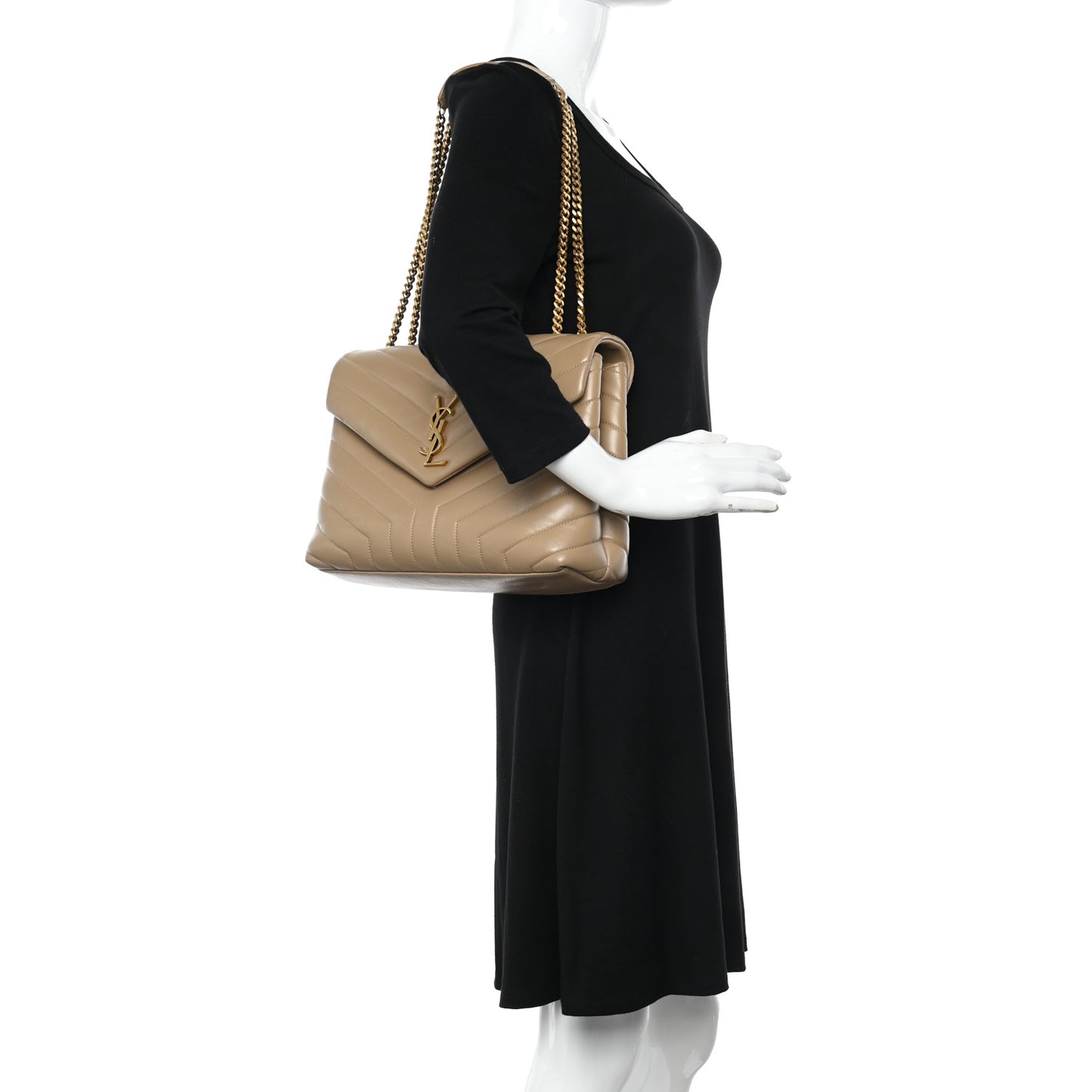 Calfskin Y Quilted Monogram Medium Loulou Chain Satchel Dark Latte