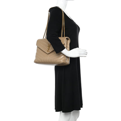 Saint Laurent Calfskin Y Quilted Monogram Medium Loulou Chain Satchel Dark Latte 2 of 11