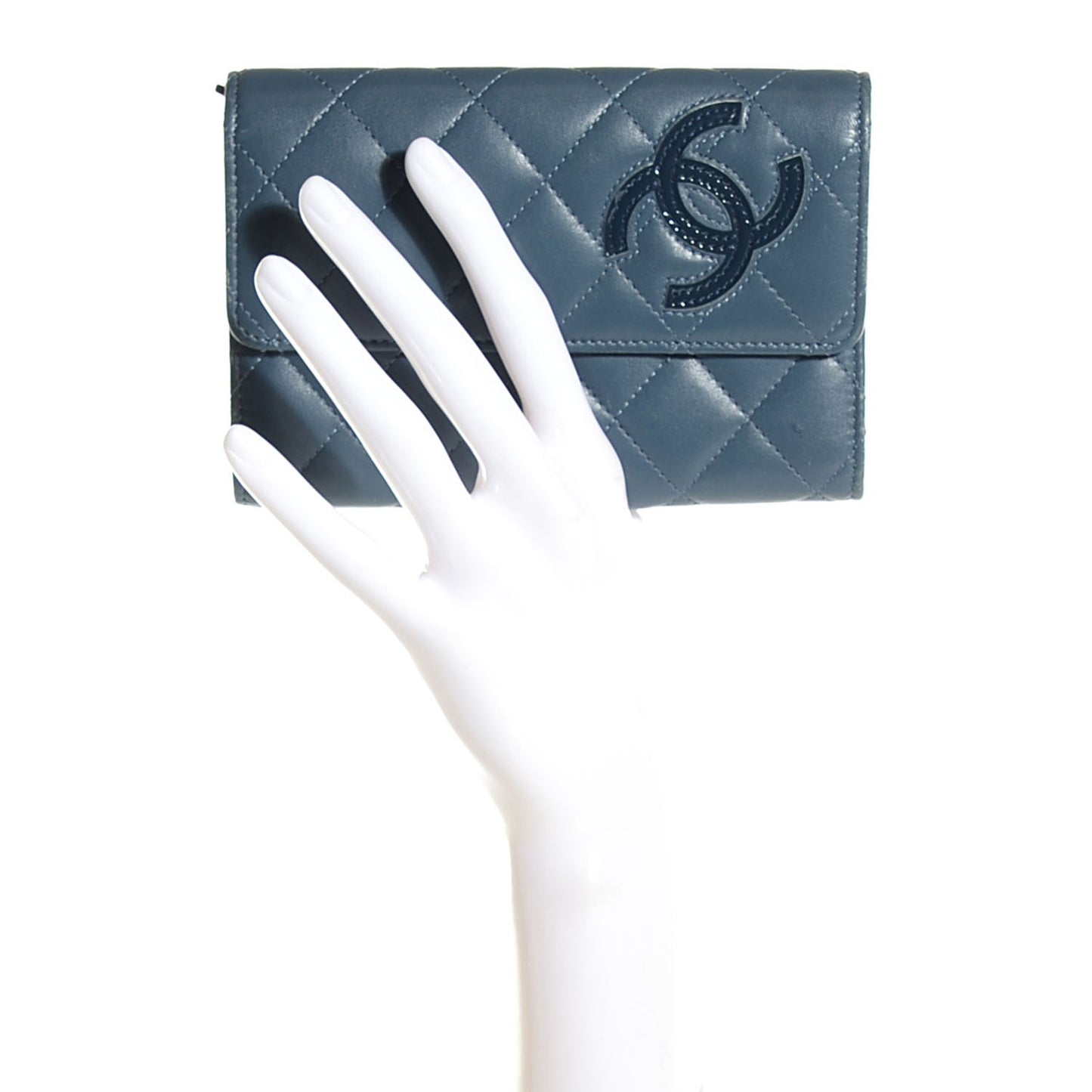 Calfskin Quilted Short Flap Wallet Blue