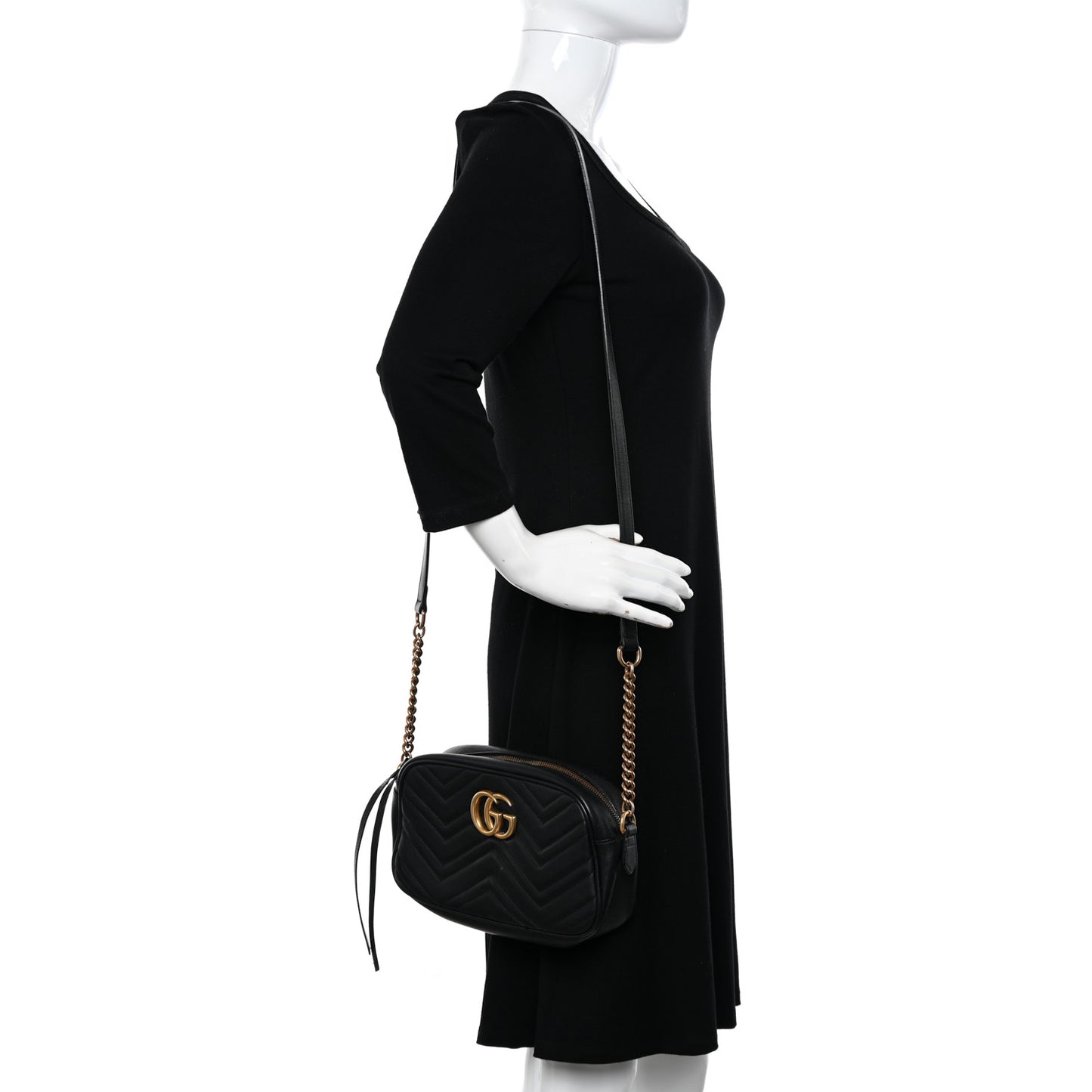Calfskin Matelasse Small GG Marmont Chain Shoulder Bag Black