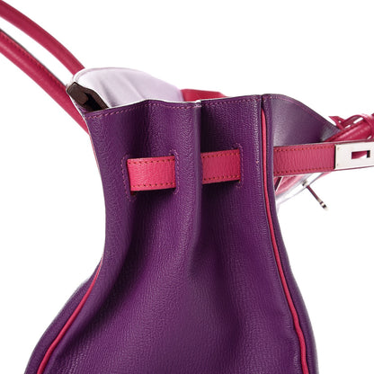 Hermes Chevre Mangalore Bi-Color Horseshoe Birkin 35 Ultraviolet Rose Tyrien 13 of 35