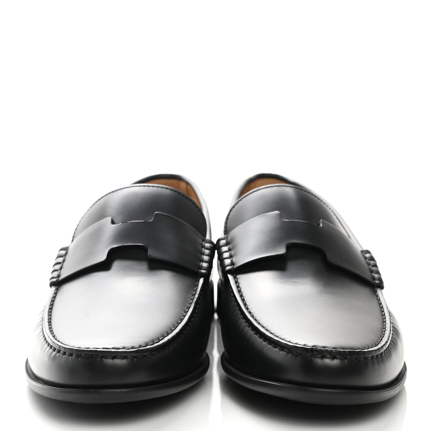 Glossed Calfskin Mens Duke Loafers 40 Black