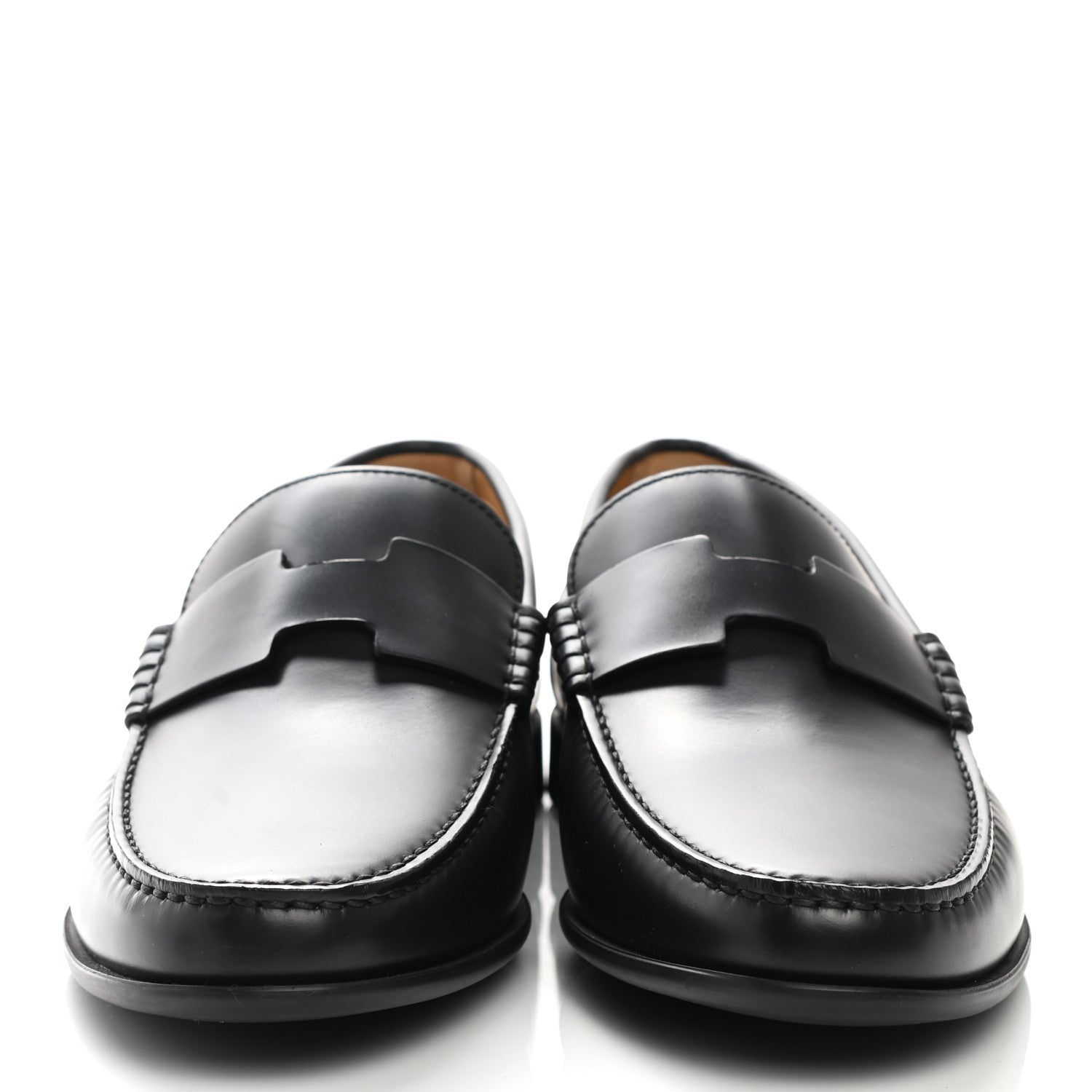 Hermes Glossed Calfskin Mens Duke Loafers 40 Black 2 of 10