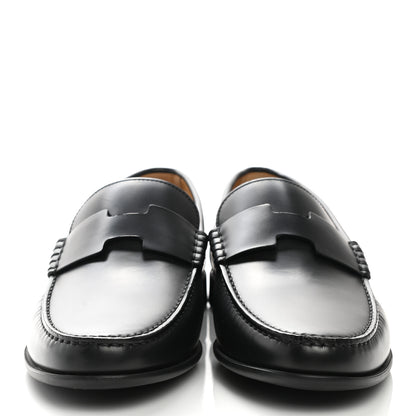 Hermes Glossed Calfskin Mens Duke Loafers 40 Black 2 of 10