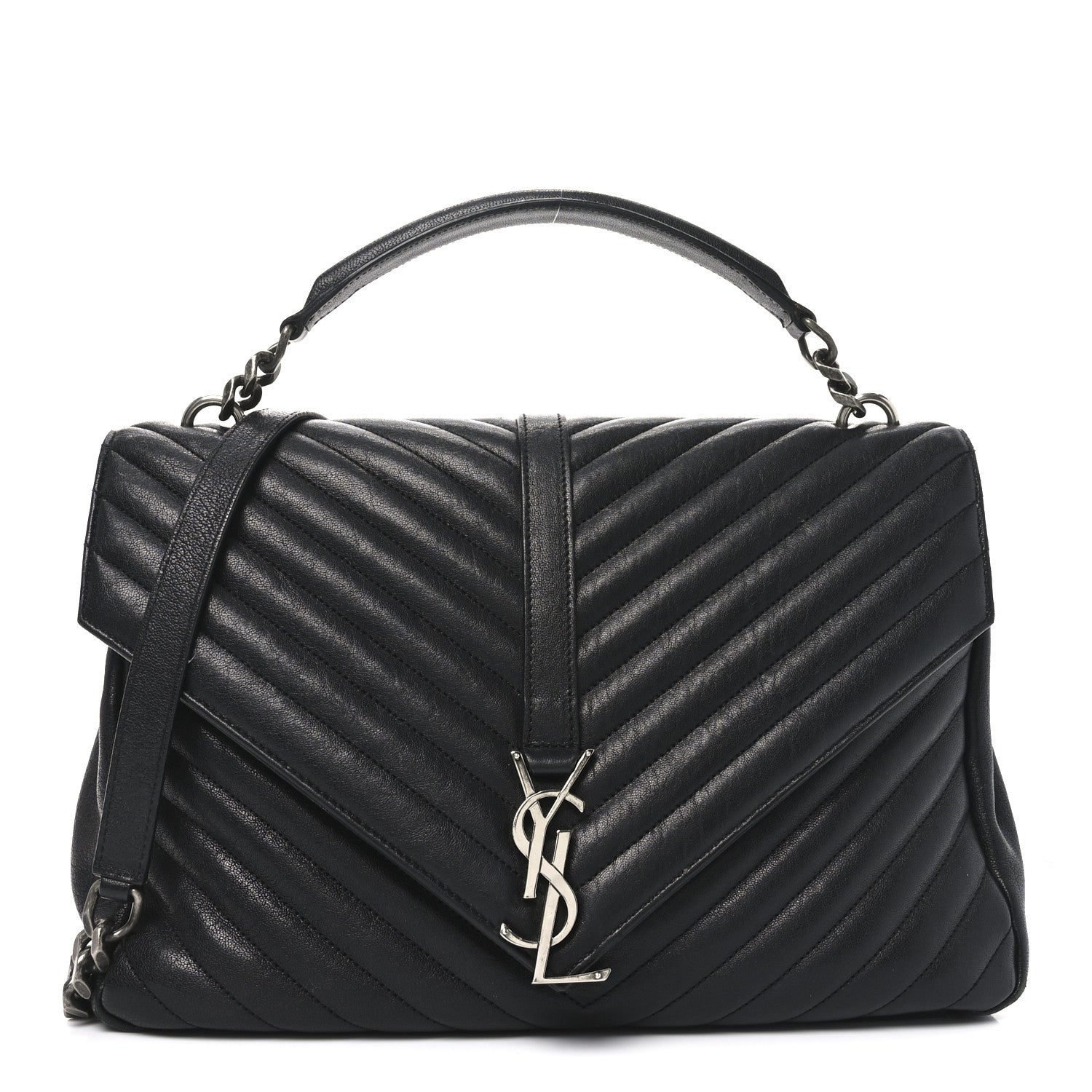 Saint Laurent Sheepskin Matelasse Chevron Monogram Large College Satchel Black 1 of 10