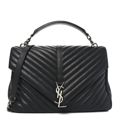 Saint Laurent Sheepskin Matelasse Chevron Monogram Large College Satchel Black 1 of 10