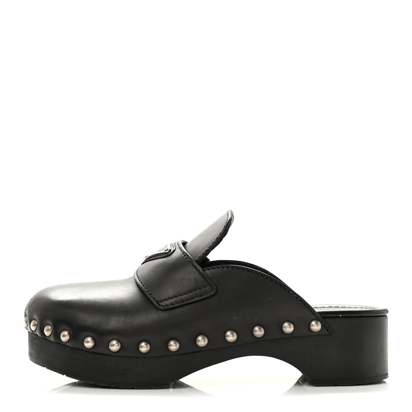 Natural Calfskin Metal Triangle Logo 45mm Clogs 36 Black
