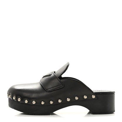 Prada Natural Calfskin Metal Triangle Logo 45mm Clogs 36 Black 1 of 9