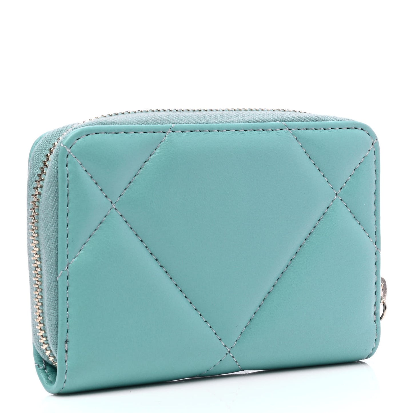 Lambskin Quilted Chanel 19 Zip Around Coin Purse Wallet Light Green