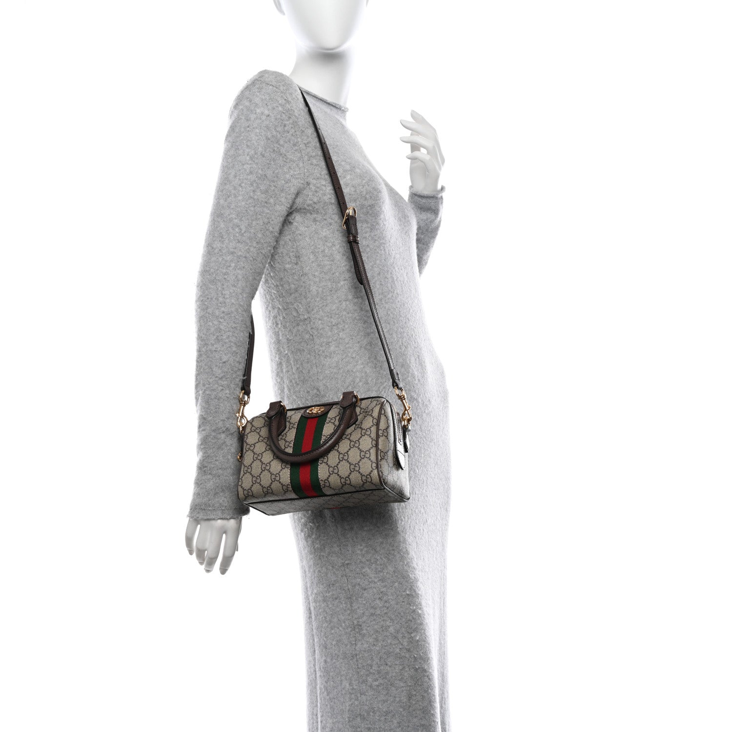 Gucci GG Supreme Monogram Textured Dollar Calfskin Web Mini Ophidia Top Handle Bag Beige Ebony New Acero 2 of 12
