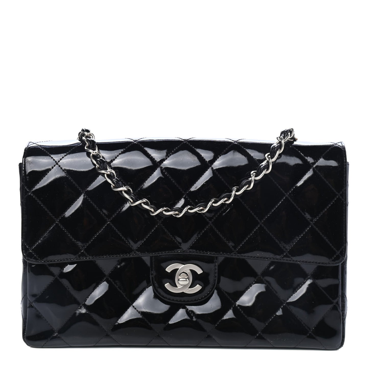 Patent Quilted Medium Single Flap Black