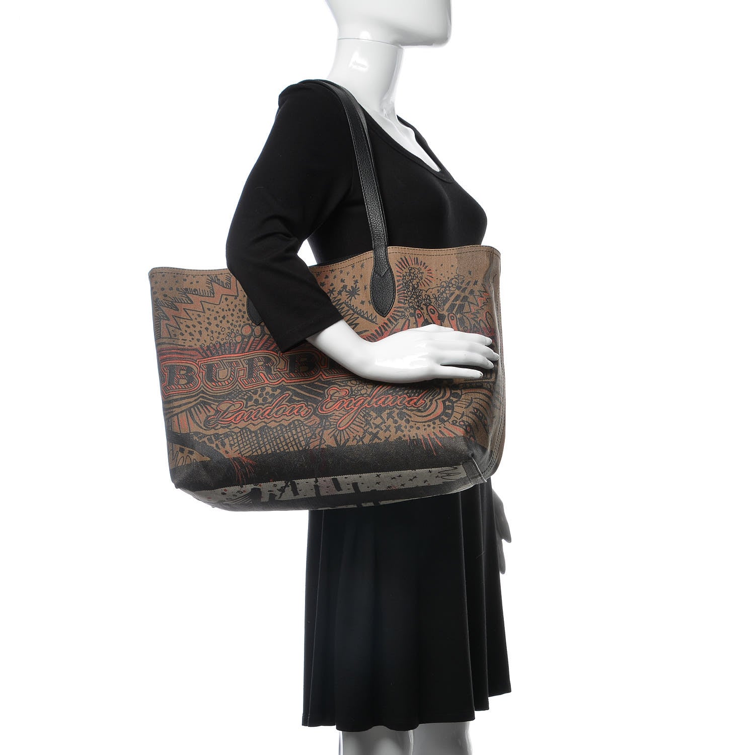 Burberry Coated Canvas Mega Check Medium Doodle Tote Black 3 of 10
