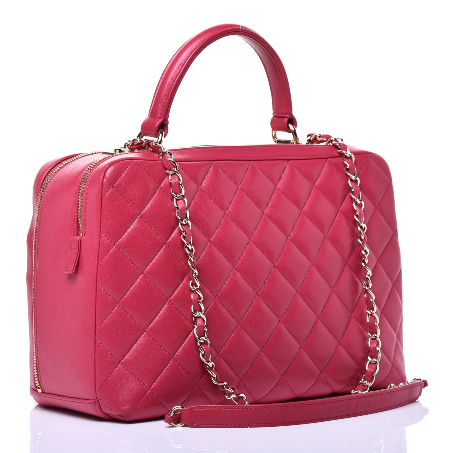 Lambskin Quilted Large Trendy CC Bowling Bag Dark Pink