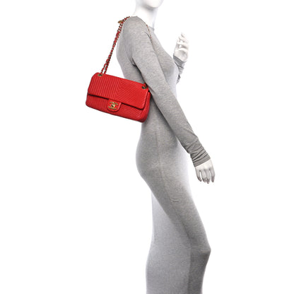 Chanel Calfskin Surpique Chevron Medium Flap Red 2 of 10