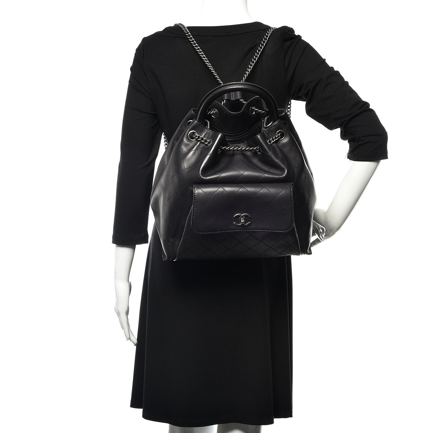 Chanel Calfskin Stitched Large Urban Luxury Drawstring Backpack Black 2 of 11