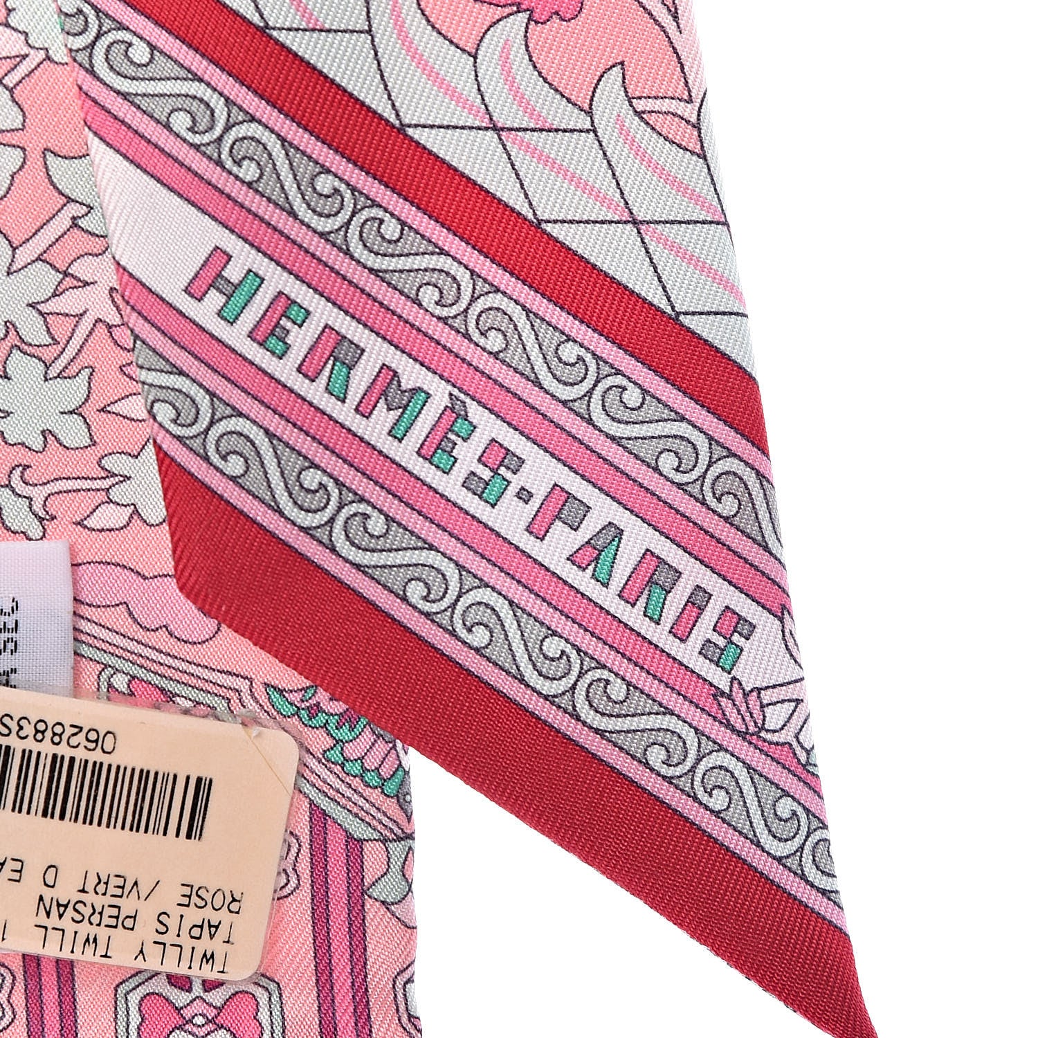 Hermes Silk Tapis Persans Twilly Rose Vert De Eau Creme 3 of 5