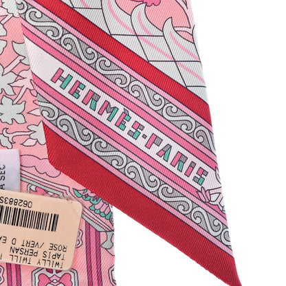 Hermes Silk Tapis Persans Twilly Rose Vert De Eau Creme 3 of 5