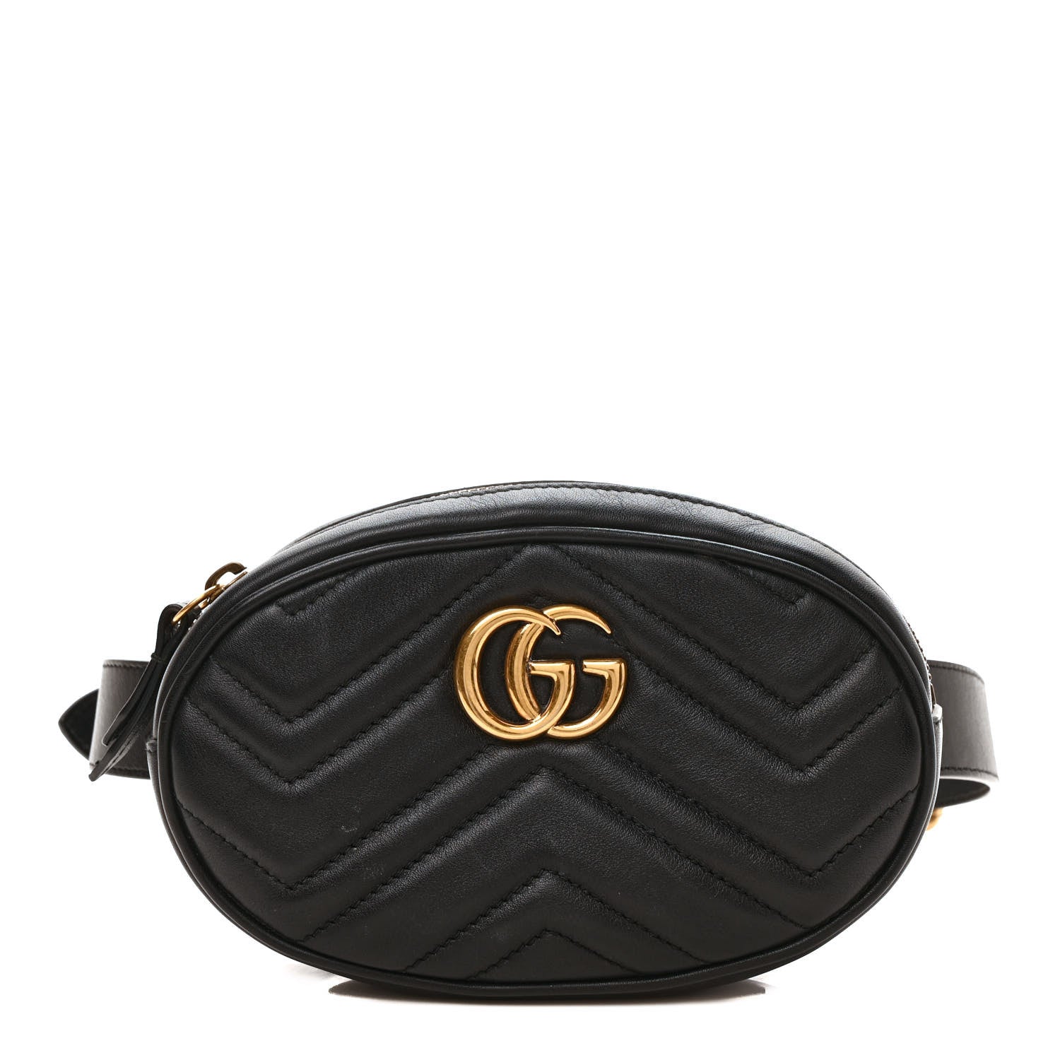 Gucci Calfskin Matelasse GG Marmont Belt Bag 75 30 Black 1 of 10