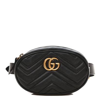 Gucci Calfskin Matelasse GG Marmont Belt Bag 75 30 Black 1 of 10