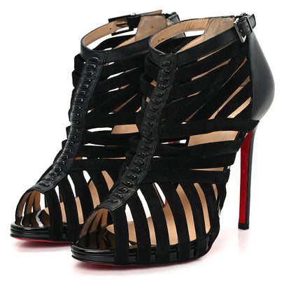 Christian Louboutin Suede Calfskin Patent Karina 120 Booties 39.5 Black 4 of 10