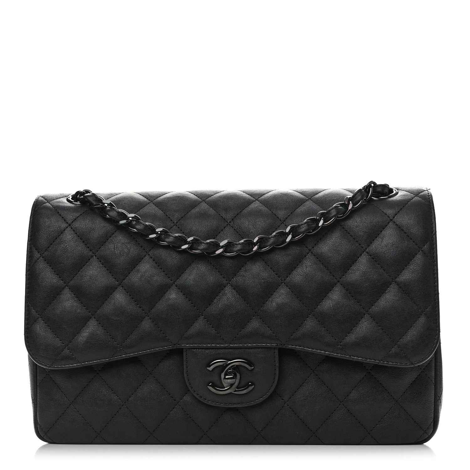 Chanel Crumpled Calfskin Quilted Jumbo Double Flap So Black 1 of 11