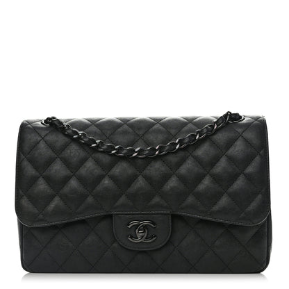 Chanel Crumpled Calfskin Quilted Jumbo Double Flap So Black 1 of 11