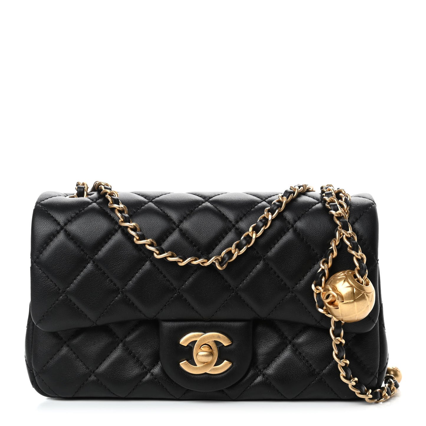Lambskin Quilted Mini Rectangular Pearl Crush Flap Black
