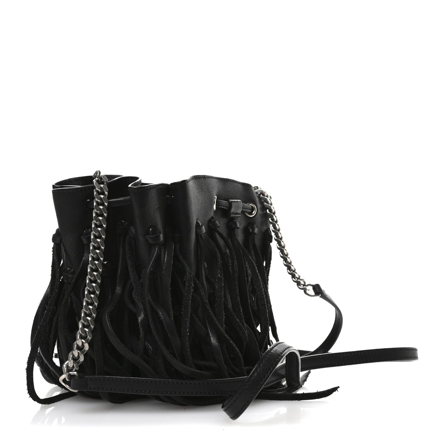 Calfskin Fringe Monogram Mini Bourse Bucket Bag Black