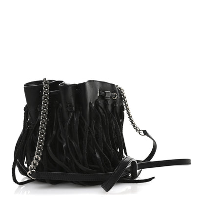 Saint Laurent Calfskin Fringe Monogram Mini Bourse Bucket Bag Black 3 of 10