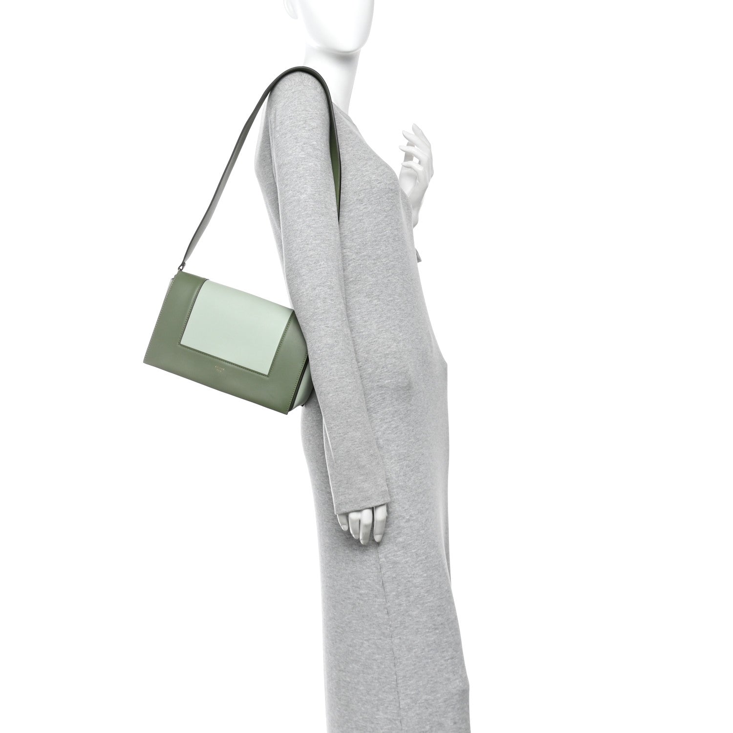 Celine Shiny Smooth Calfskin Medium Frame Shoulder Bag Olive Pastel Green 2 of 13