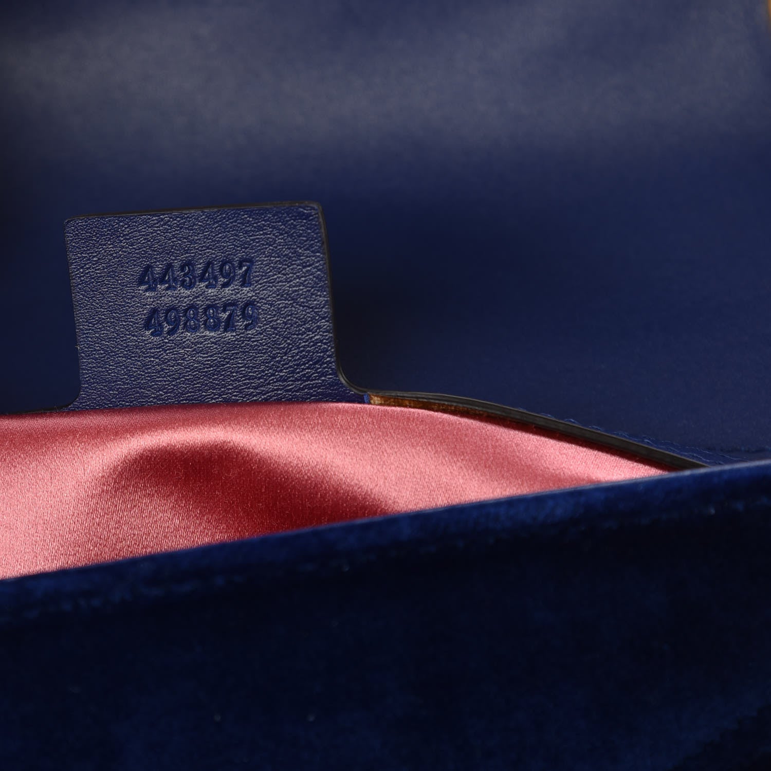 Gucci Velvet Matelasse Deer Embroidered Small GG Marmont Shoulder Bag Cobalt 7 of 9