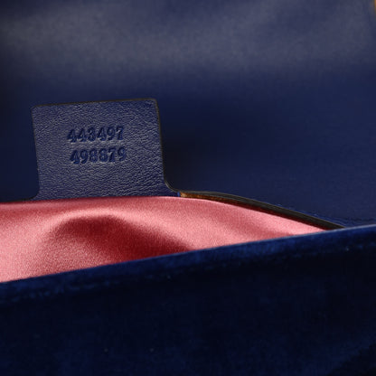 Gucci Velvet Matelasse Deer Embroidered Small GG Marmont Shoulder Bag Cobalt 7 of 9