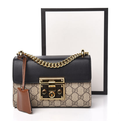 Gucci GG Supreme Monogram Calfskin Small Padlock Shoulder Bag Beige Black Cuir 12 of 12