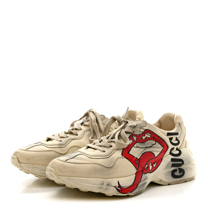 Gucci Calfskin Mouth Print Womens Rhyton Sneakers 38 Ivory 4 of 9