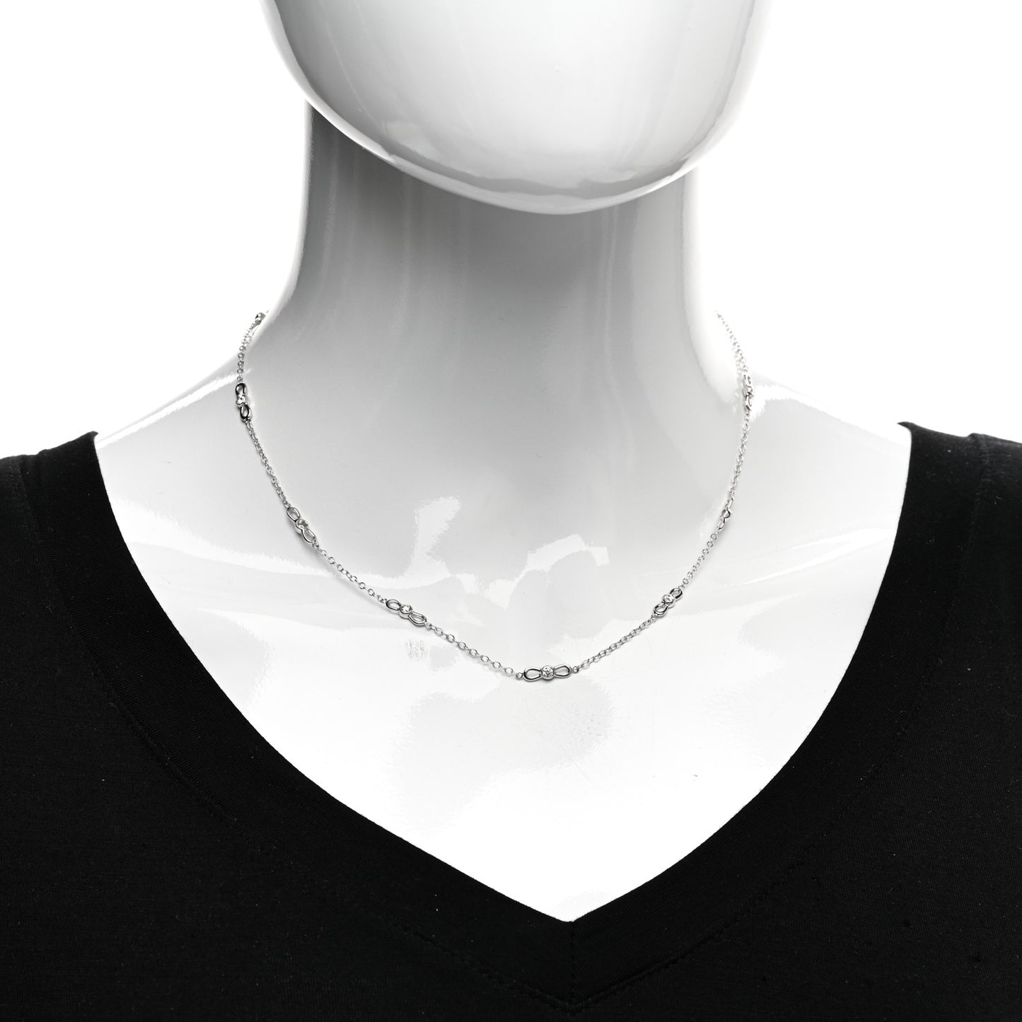 18K White Gold Diamond Infinity Station Necklace