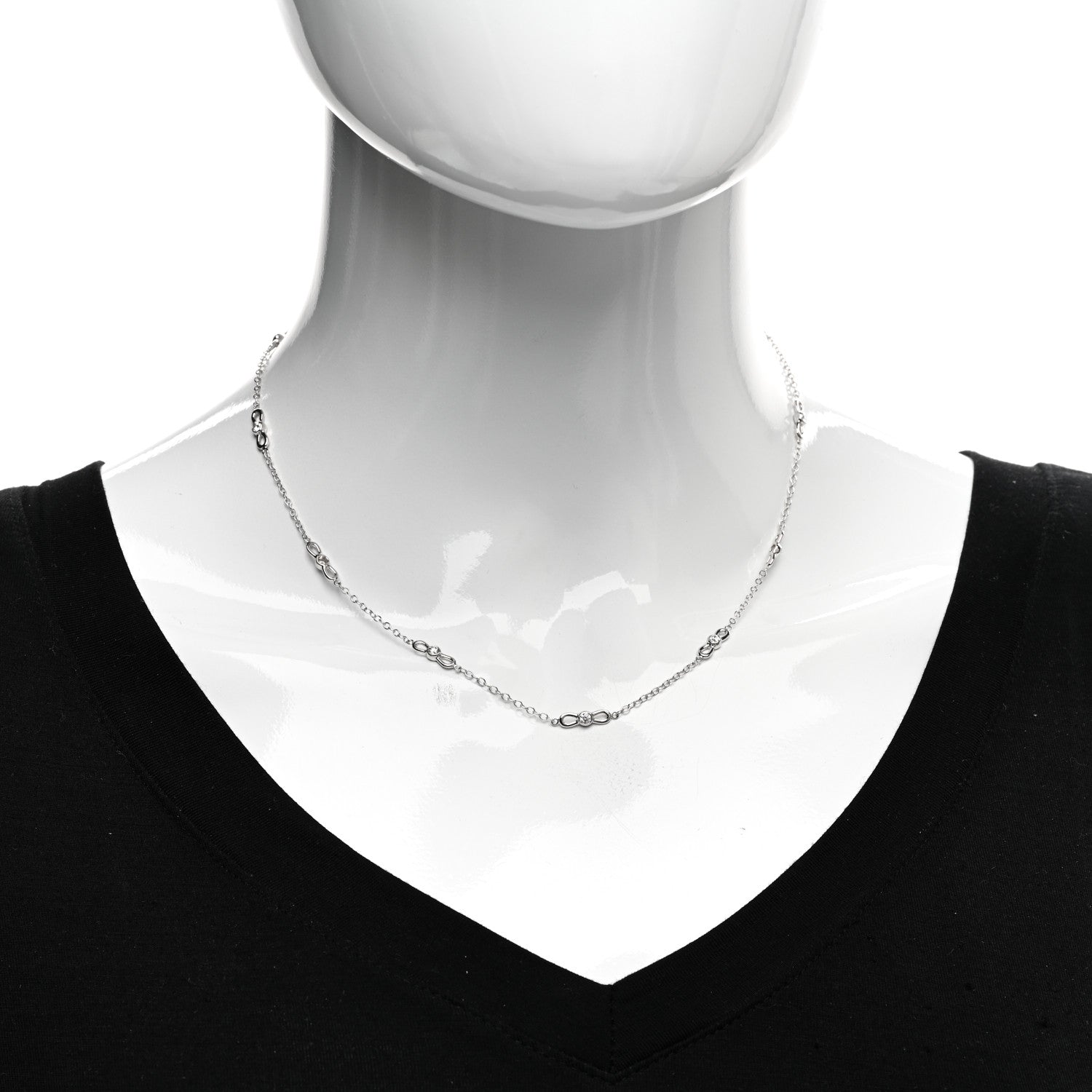 Tiffany 18K White Gold Diamond Infinity Station Necklace 2 of 5