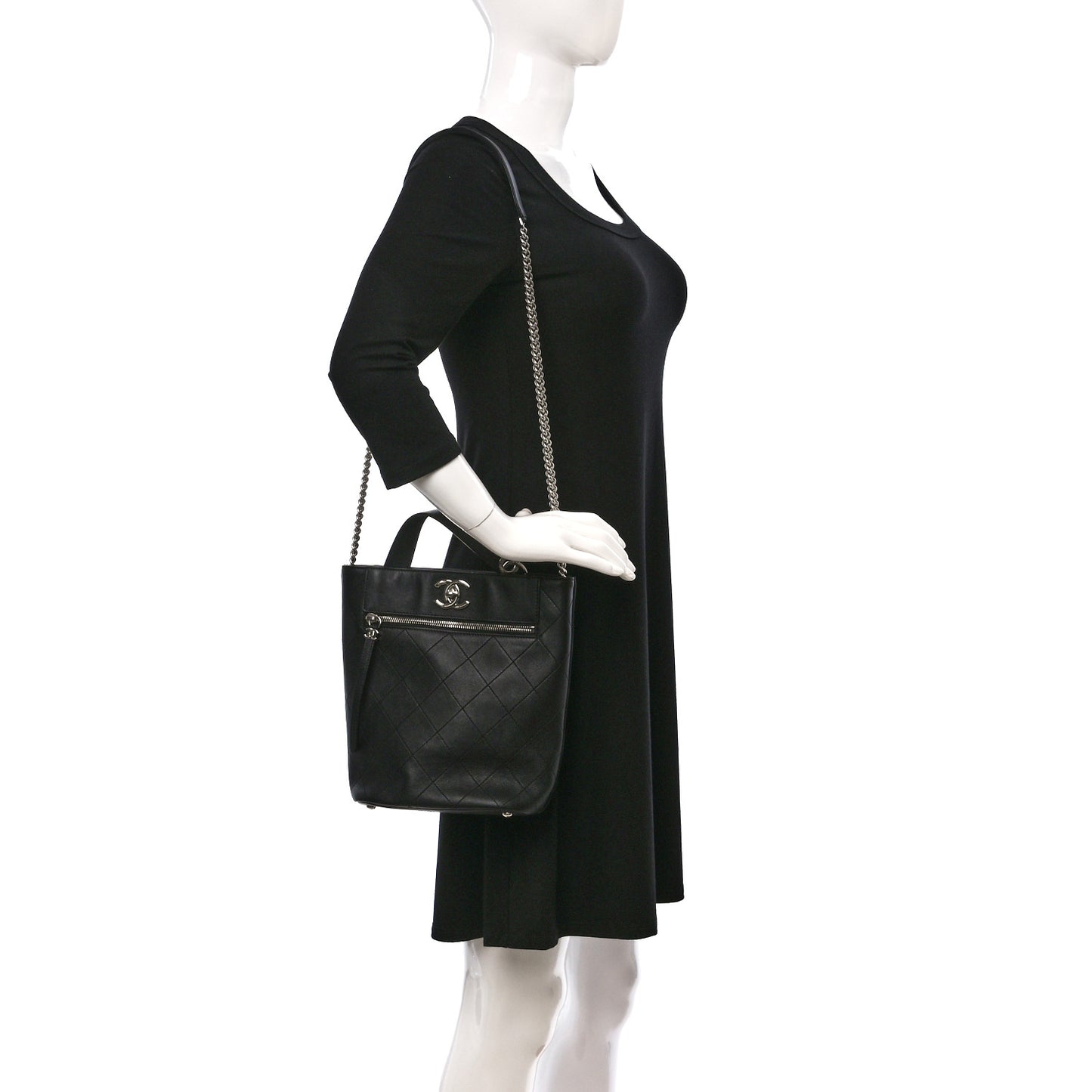 Calfskin Stitched Bucket Bag Black