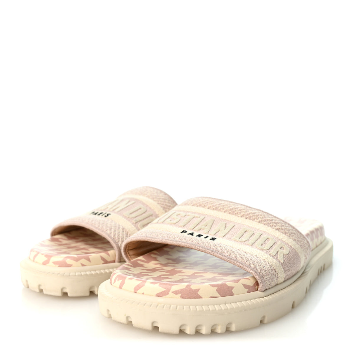 Micro PDP Cotton Houndstooth Embroidered Dway 10mm Slide Sandals 36 Rose De Ven