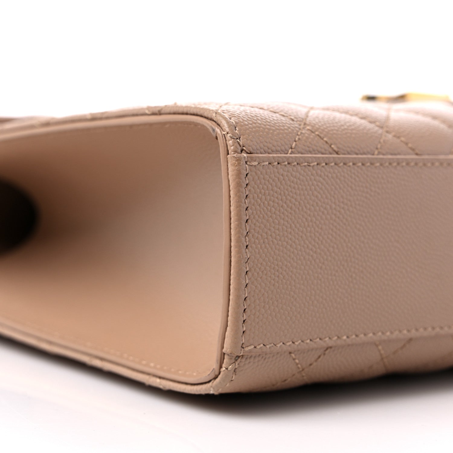 Saint Laurent Grain De Poudre Mixed Matelasse Large Triquilt Monogram Satchel Dark Beige 8 of 9