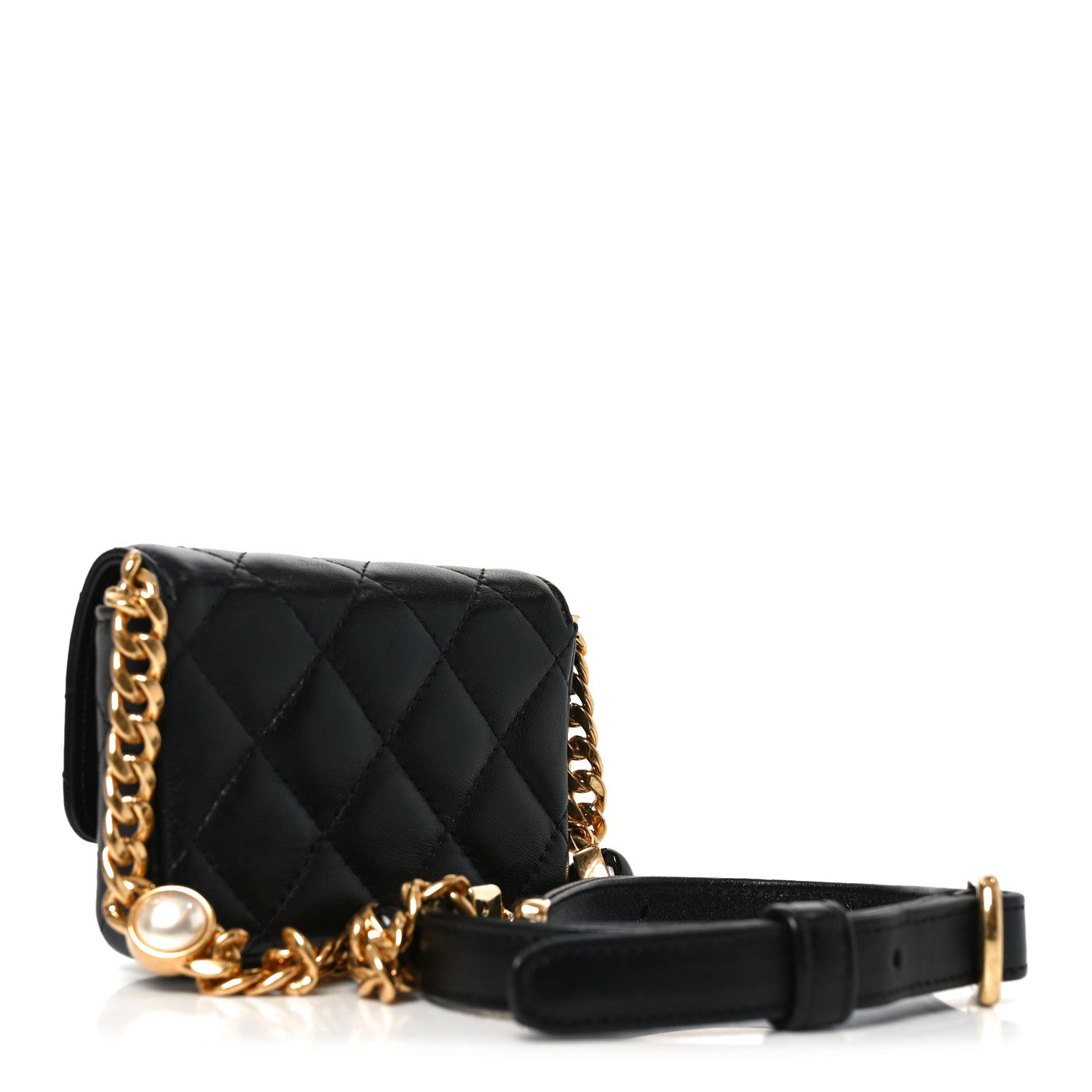 Chanel Lambskin Resin Pearl Quilted Mini Belt Bag Black 3 of 11