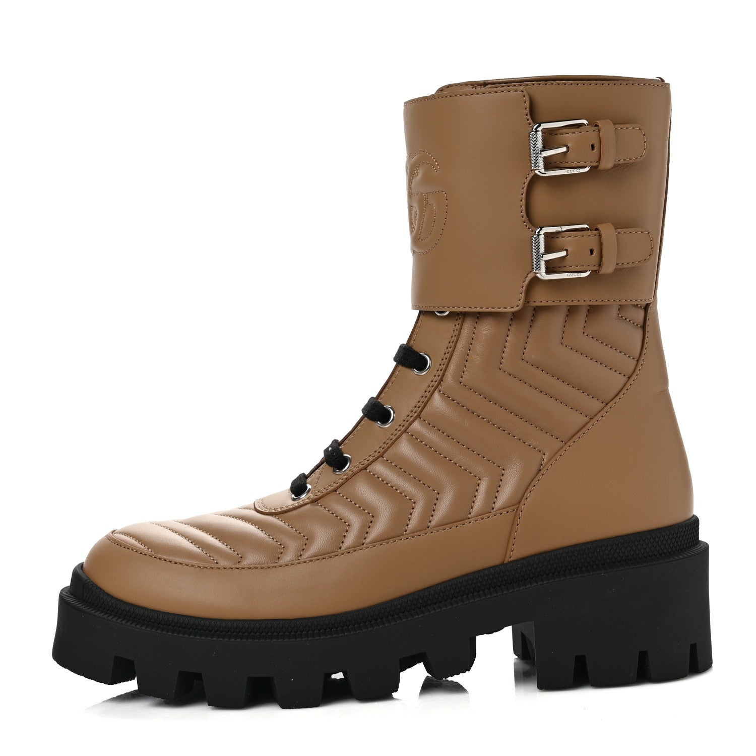 Gucci Nappa Frances GG Matelasse Platform Combat Boots 37 Natural Tan 1 of 7