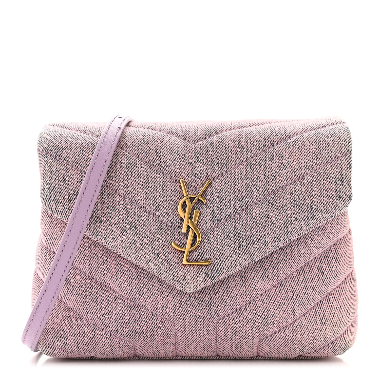 Saint Laurent Denim Y Quilted Monogram Toy Loulou Crossbody Bag Bleached Lilac 1 of 13