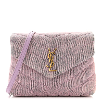 Saint Laurent Denim Y Quilted Monogram Toy Loulou Crossbody Bag Bleached Lilac 1 of 13
